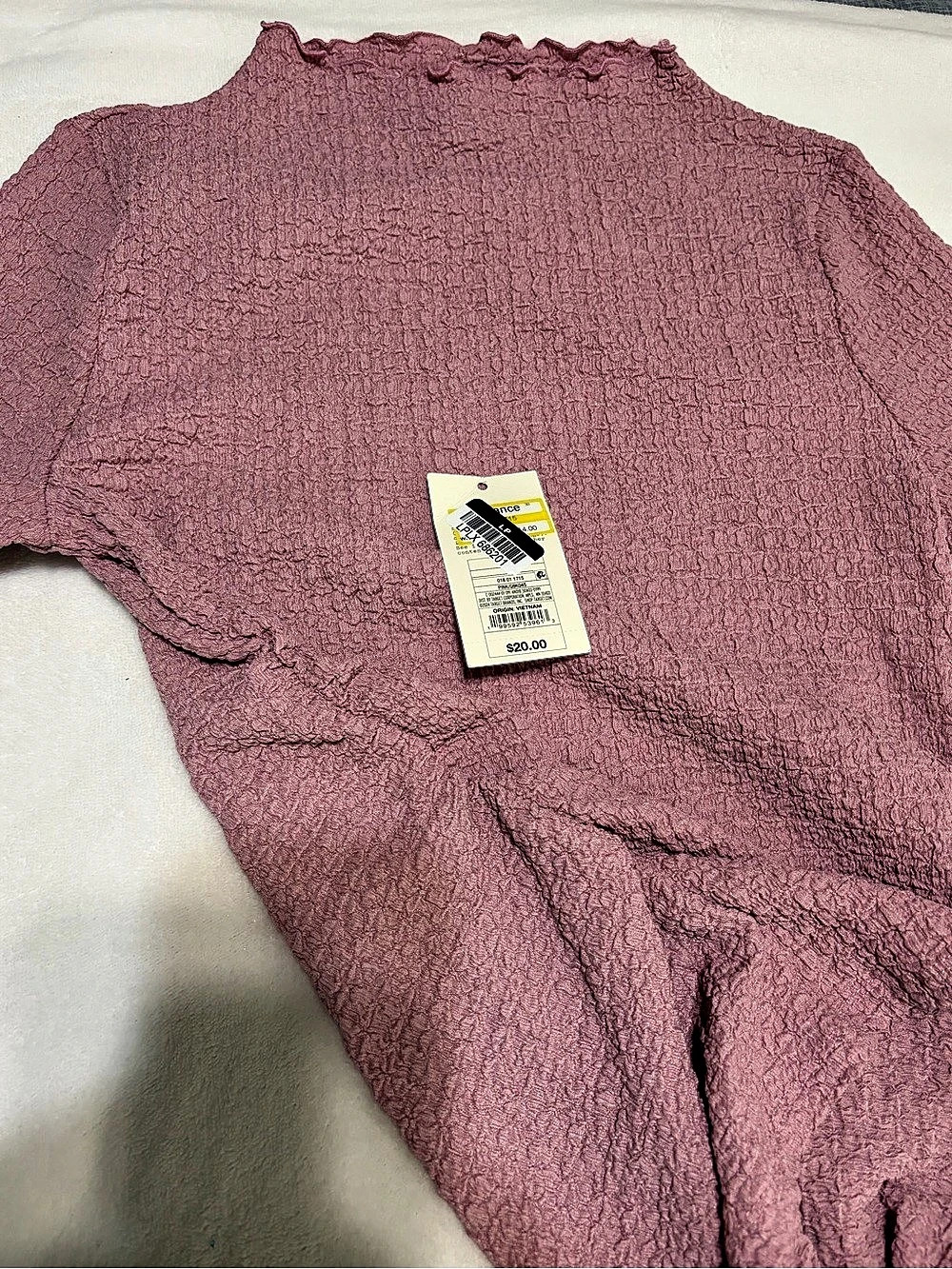 a new day Short-Sleeve Mock Neck Textured Top Pink Small - Picture 3 of 3